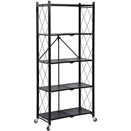 

DeeHome HealSmart 5-Tier Heavy Duty Foldable Metal Rack Storage Shelving Unit with Wheels Moving Easily Organizer Shelves Great for Garage Kitchen Holds up to 1250 lbs Capacity Black