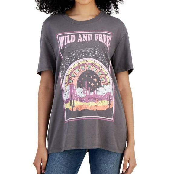 Self E Womens Wild and Free Boyfriend Graphic T-Shirt, Multicoloured, Juniors, Large