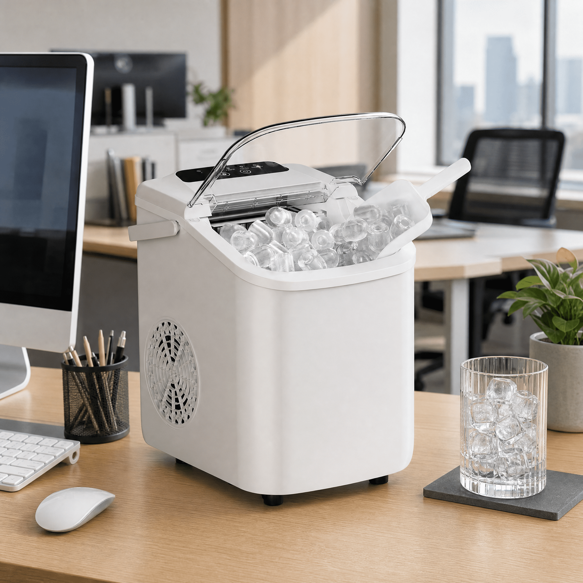 Portable Countertop Ice Maker Machine, 26lbs Daily Output, 6-8 Mins 9 Ice Cubes, 2 Ice Sizes Self-Cleaning Quiet Ice Maker with Handle for Home Office Camping