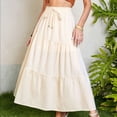 thumbnail image 2 of Summer Long Skirts for Women Cotton Linen High Waist Boho Pleated Swing Maxi Skirt Casual Ruffled Layers Flowy A Line Beach Skirts Pockets, 2 of 7