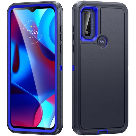 for Motorola Moto G Play 2023 Case, 3-Layer Shock Absorbing Non-Slip Stripes [Soft Silicone Rubber] [Hard PC Bumper] Military Grade Shockproof Protective Cover for Moto G Play, Navy Blue