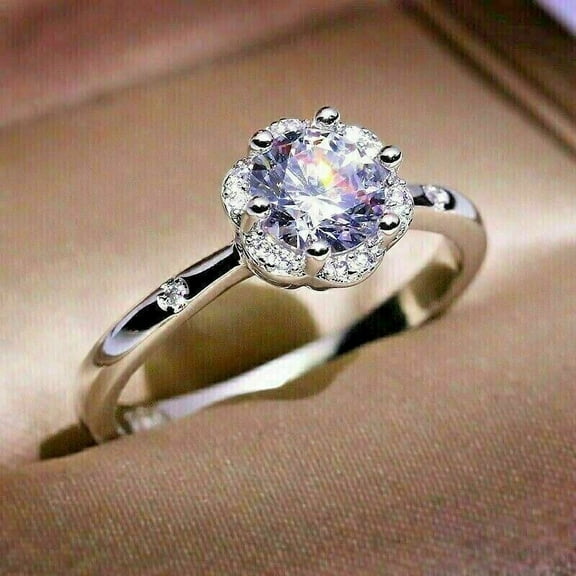 2Ct Round Cut Lab Created Diamond Flower Engagement Ring 14K White Gold Plated