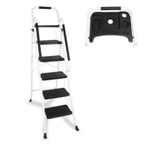 Confote Folding 5 Step Stool Ladder with Handrails and Anti-Slip Steel Pedal for Kitchen Pantry Home Office, 330lbs