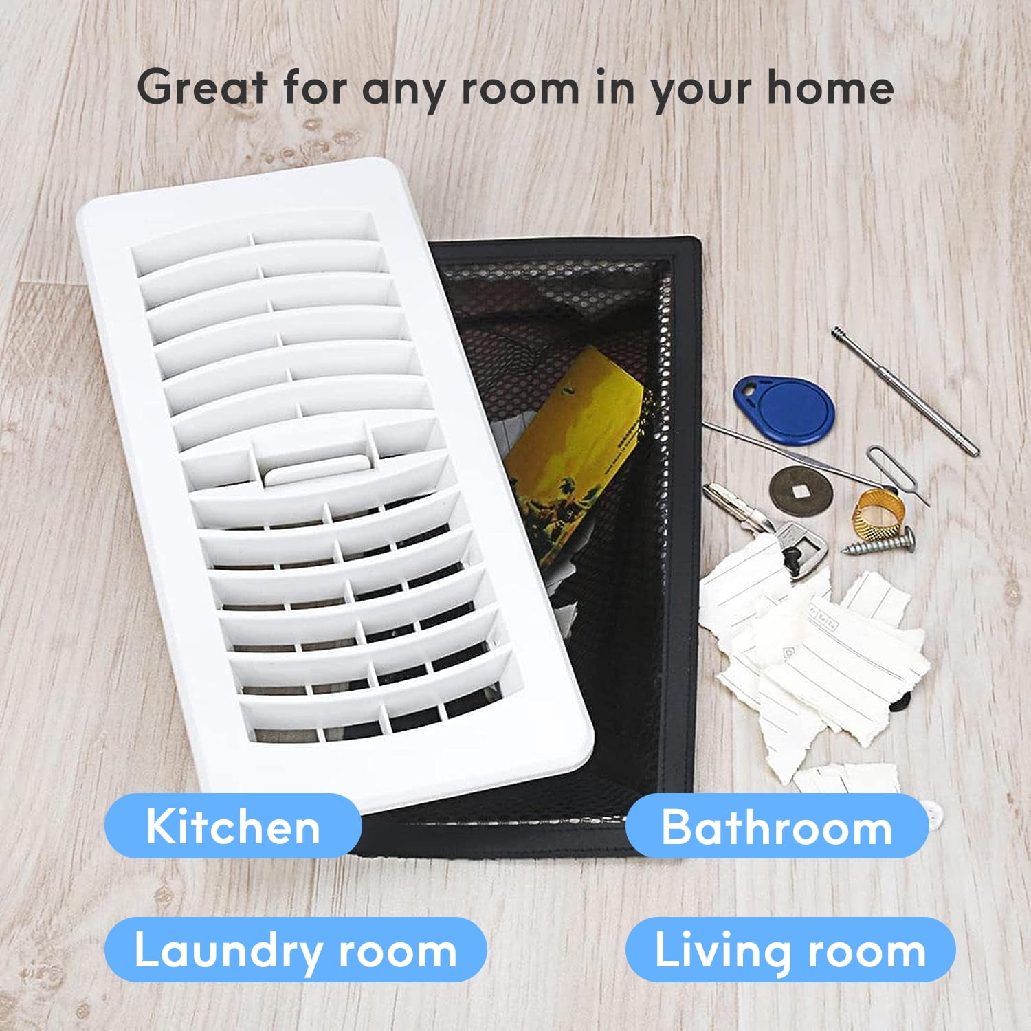 Floor Register Vent Cover Filter Net, 4"x12" Air Vent Screen Mesh Covers Catcher Filter Hoods for Home Floor Registers Vent Filters, Black (4 Packs)