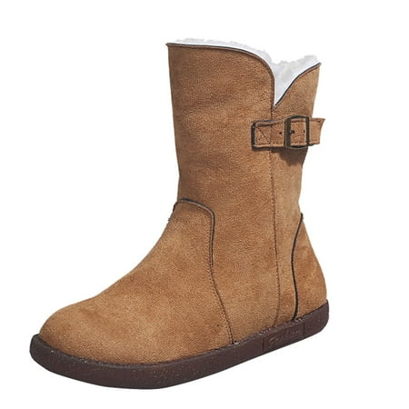 

asdoklhq Womens Boots Clearance Under $20 Round Head Car Stitching Snow Boots Belt Buckle Side Zipper Winter Boots