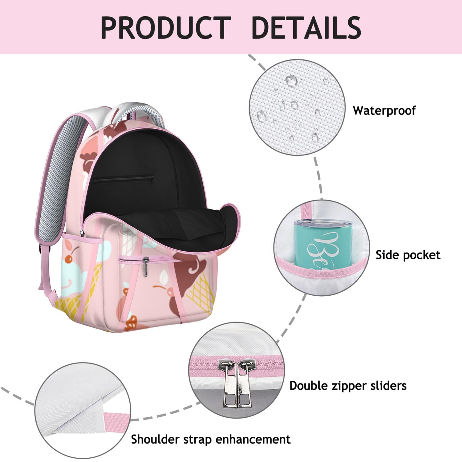 Summer-Themed Waterproof Daypack - Stylish & Lightweight Backpack with Spinal Support for College Students