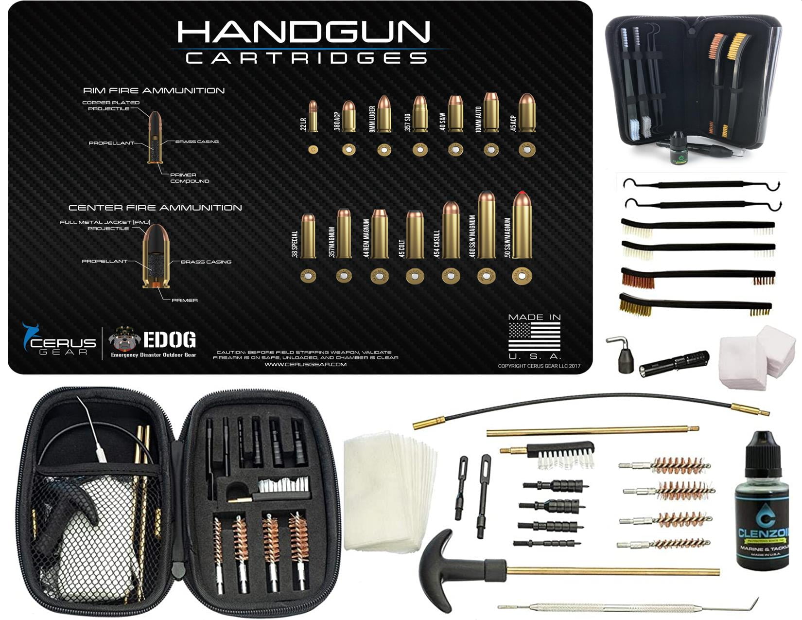 EDOG Educational Top Handgun Cartridges at Scale Pistol Cleaning Mat