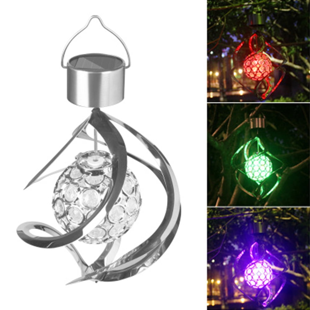 Solar Powered Wind Chimes LED Spiral Spinner Lamp Colour Changing Hanging Light 