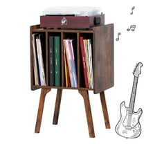 Record Player Stand, Turntable Stand Holds Up to 100 Albums, Mid-Century Modern Turntable Stand with 4 Cabinet, Brown Vinyl Table Display Shelf for Living Room