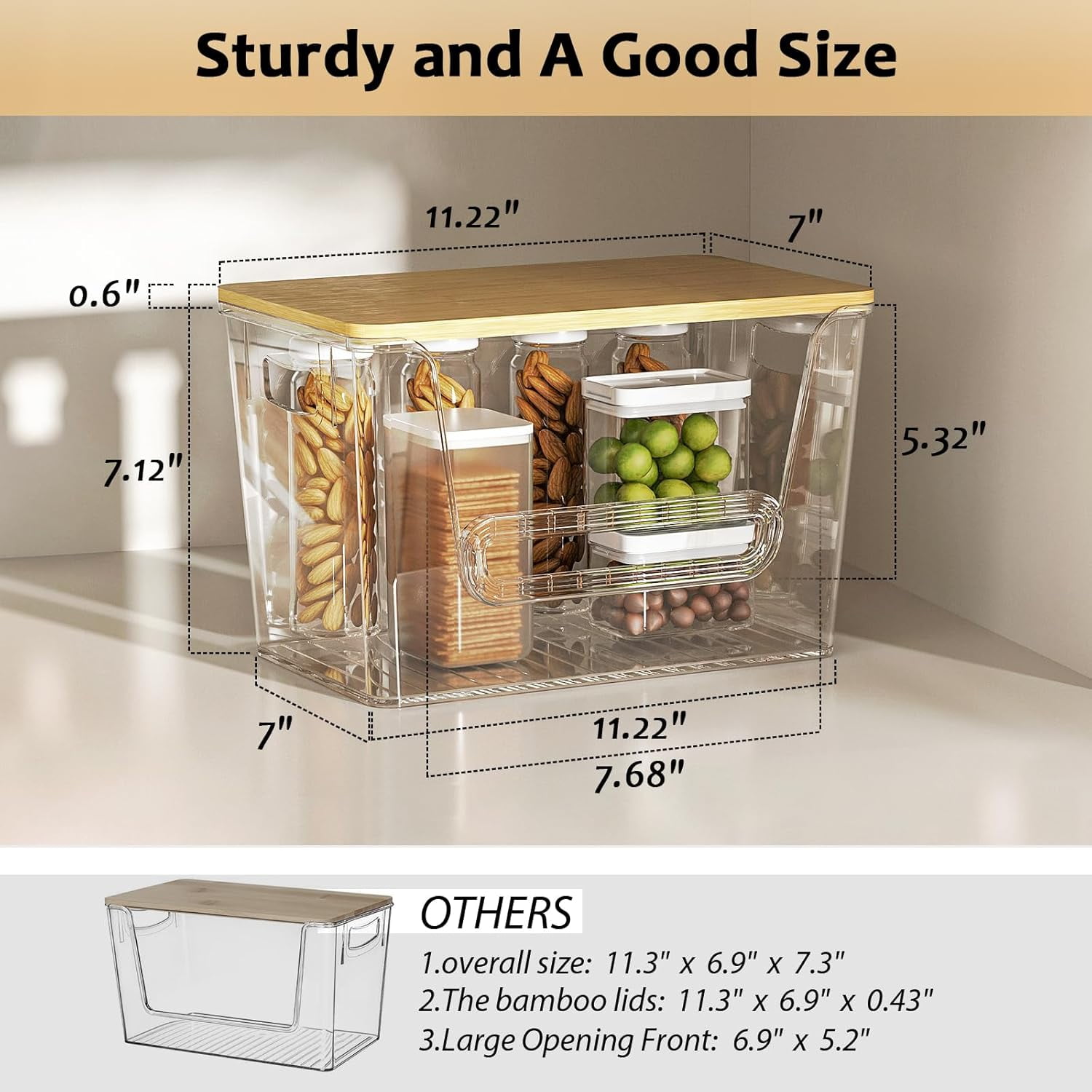 Potato Storage Bin, LazySpin Onion Holder Stackable Kitchen Pantry Organizer with Bamboo Lid 2 Pack, Clear