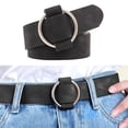 thumbnail image 1 of Cinturón de cuero para mujer de 30mm con hebilla redonda de aleación clásica, cinturón de cuero PU de Color sólido Negro Baoblaze Cinturón de cintura para mujer, 1 of 8