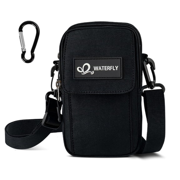 WATERFLY Unisex Small Lightweight Travel Hiking Nylon Cross-Body Shoulder Bag,Black