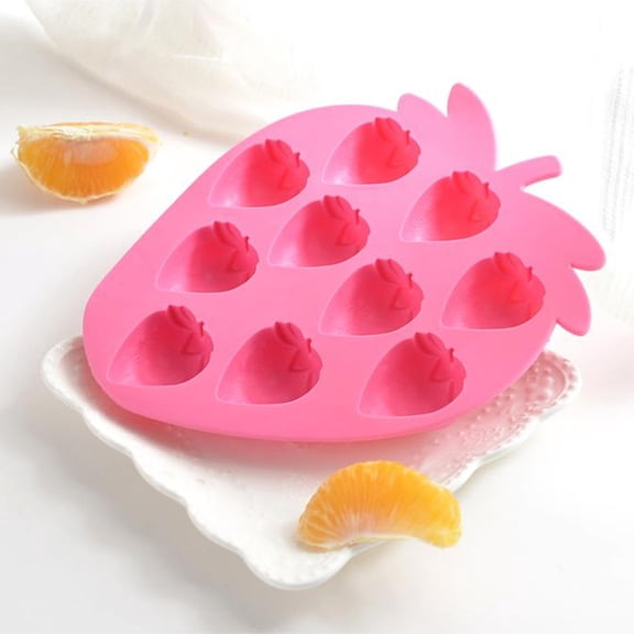 MLINS Strawberry Shaped Silicone Ice Tray for Kitchen Use Red Eco Mold