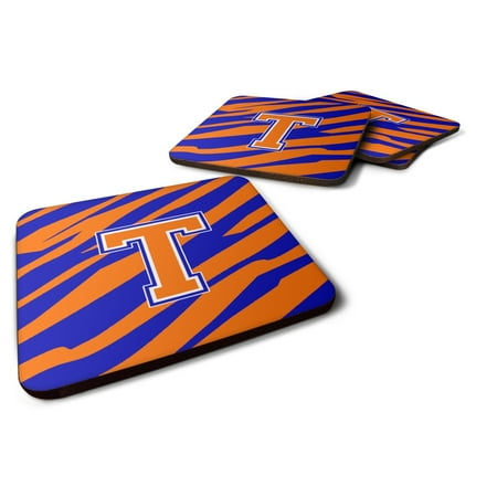 

Carolines Treasures CJ1023-TFC Letter T Initial Tiger Stripe - Blue Orange Foam Coaster Set of 4 3 1/2 x 3 1/2