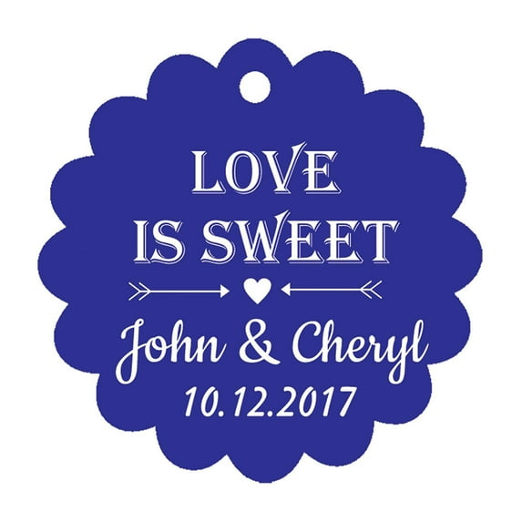 100 PCS Love is Sweet Personalized Scallop Edge Wedding Favor Gift Paper Tags Custom Made Hang Tags