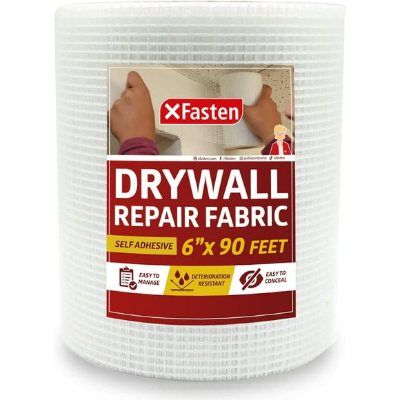 XFasten Drywall Repair Mesh Tape - 6-Inch X 90-Foot Mesh Tape for Drywall Repair, Fiberglass Drywall Patch Hole, Heavy Duty Wall Repair Mesh Spackle Tape, Wall Crack and Seam Repair Joint Tape
