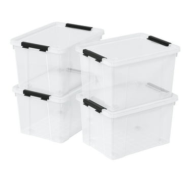 Teyyvn 4-Pack 23 L Plastic Storage Latch Bin with Lid, Clear Storage Boxes with Wheels
