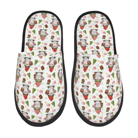 Balery Merry Christmas Santa Slient Indoor Furry Fleece Comfort House Shoes Soft Non-Slip Home Shoes Cotton slippers House Slippers-- Large