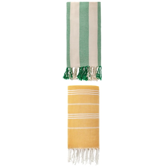 Unique Bargains 2 Pack Turkish Sand Repellent Beach Towel Yellow/Green 71" x 35"/71" x 40"