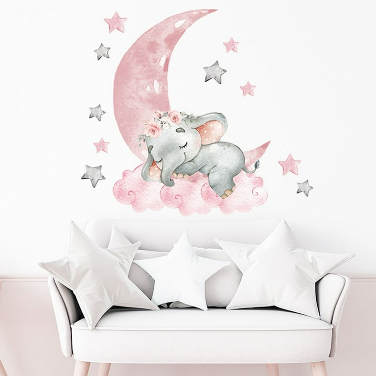 Elephant Bubbles Wall Decal, Cartoon Pink Baby Elephant Wall