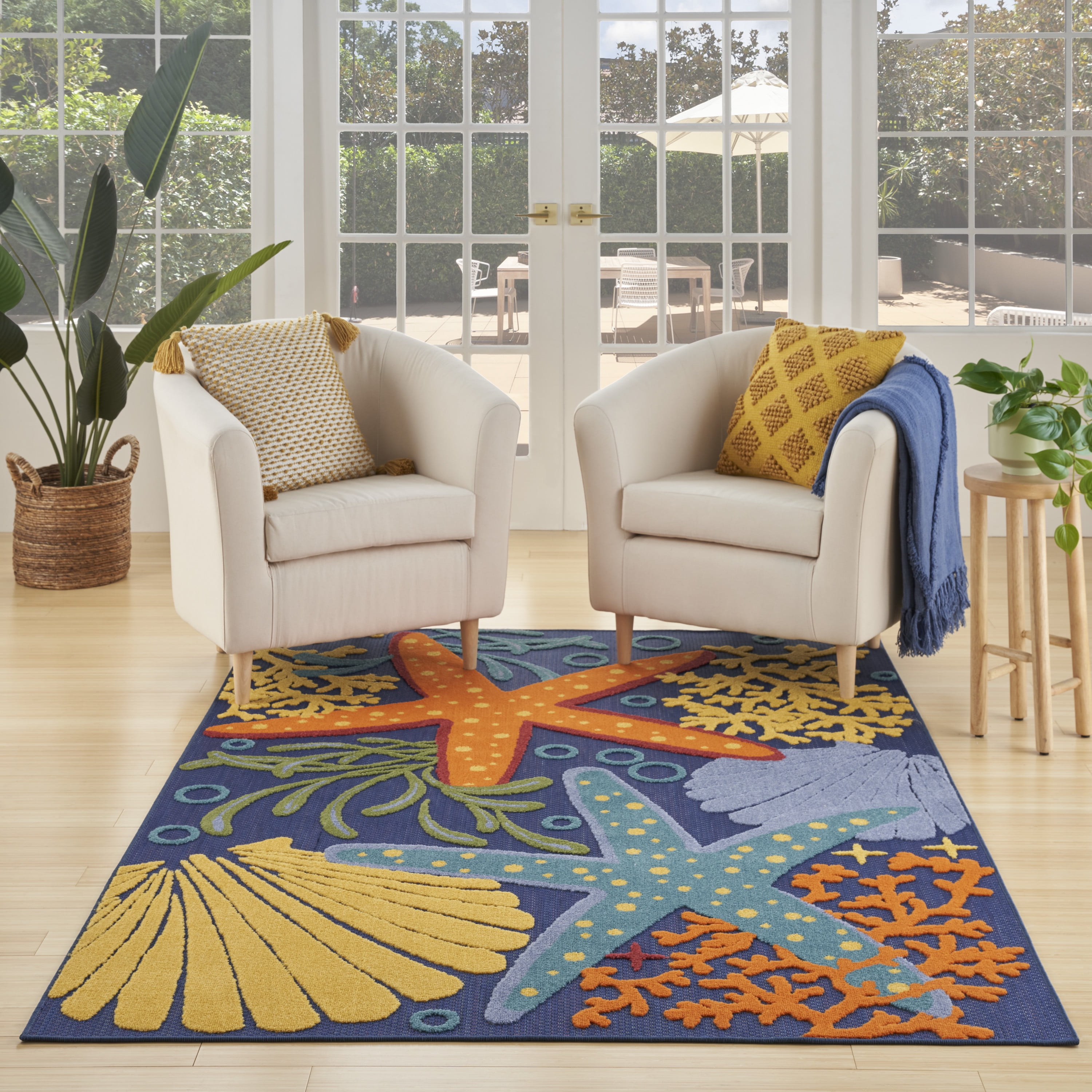 Nourison Aloha Indoor/Outdoor Navy Multicolor 3'6