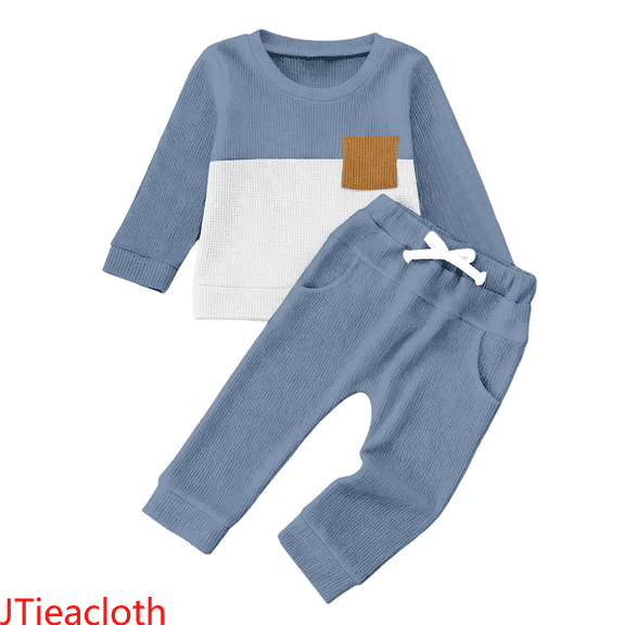JTieacloth Hoodie and Pants Sets Stylish Two Tone Long Sleeve Crewneck Pullover And Pants Outfit For Toddler And Little Boys Comfortable Casual Playwear,Sizes 18-24 Months(Blue)