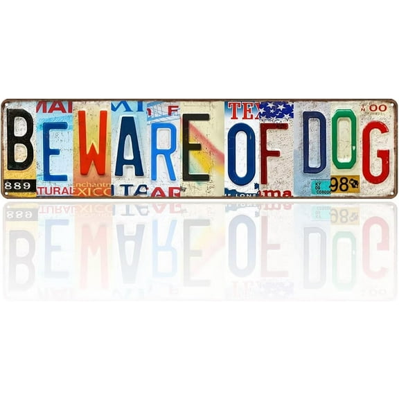 Vintage Beware Of Dog Metal Tin Signs Warning Sign Beware of Dog for Fence, Do Not Enter, Funny License Plate Sign Street Signs Home Wall Decor 16 x 4 Inches