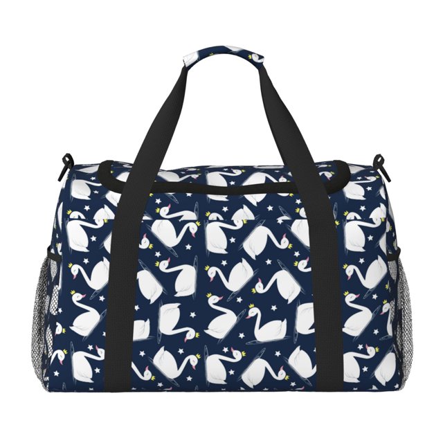 Xecao Swan Pattern Lightweight Crossbody Weekender Bag Mesh Side Pockets Padded Handles Sports Outdoor Gear Organizer