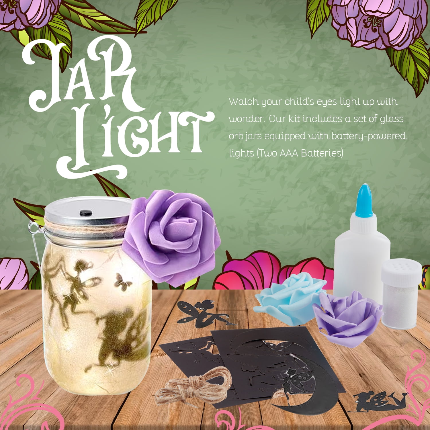 DIY Fairy Night Lights Craft Kit for Kids Ages 4–12, Fairy Lantern Jar Craft Set with Battery Powered Lights, Glitter & Decorations for Bedroom, Birthday & School Projects