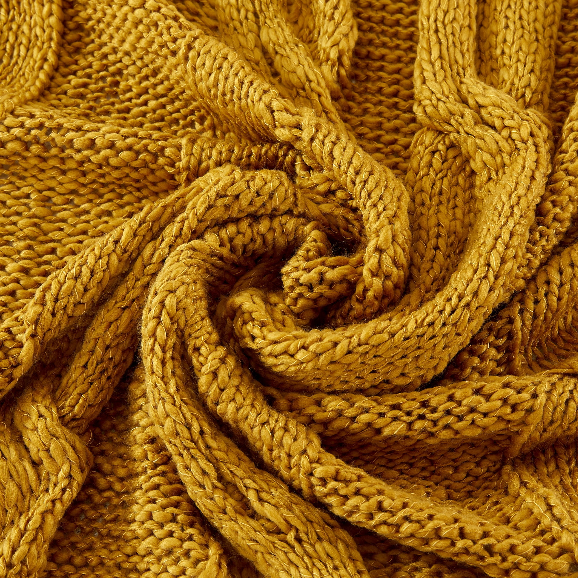 Modern Threads Knit Reversible Gold Acrylic Adult Throw Blanket, 50" x 60"