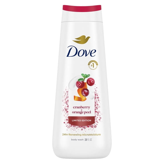 Dove Body Wash For Renewed, Healthy-Looking Skin Cranberry & Orange Peel Gentle Skin Cleanser With 24hr Renewing MicroMoisture , 20 fl oz 4 Count