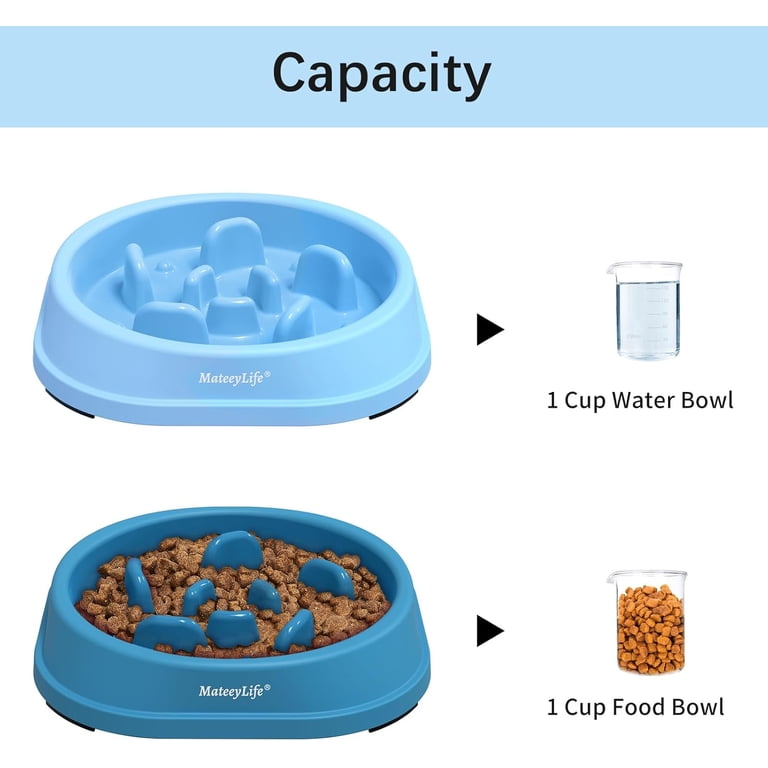 MateeyLife Slow Feeder Dog Bowls, 2-Pack, 1 Cup, Blue photo 5