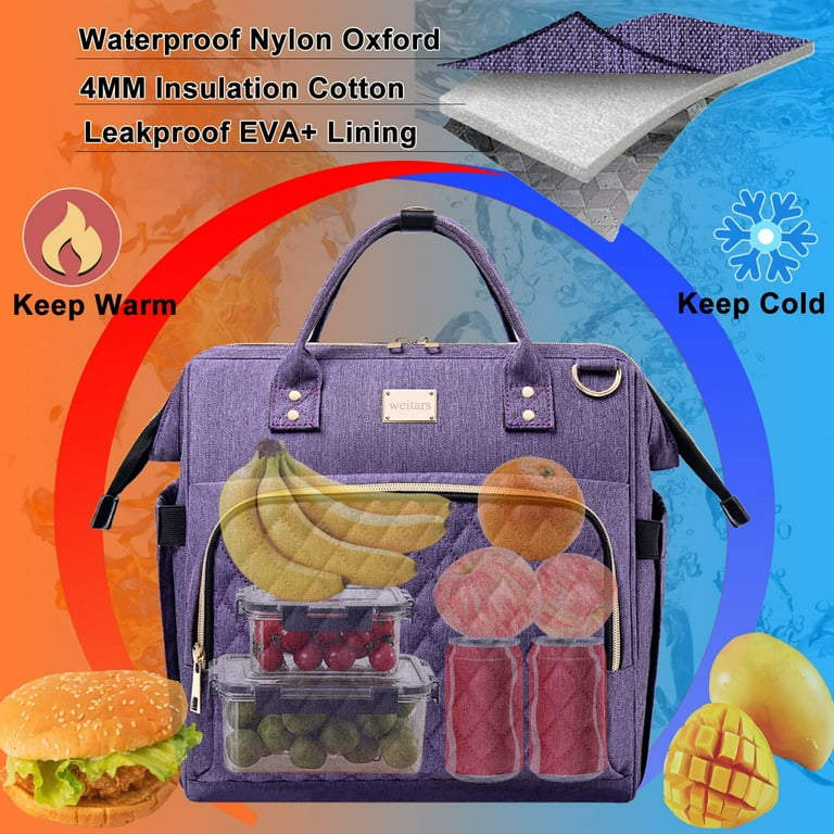 Weitars Lunch Bag for Women Work,Insulated Lunch Box Extra Large Lunch Tote Bag,Wide-Open Tote Cooler Bag with Removable Shoulder Strap with Side