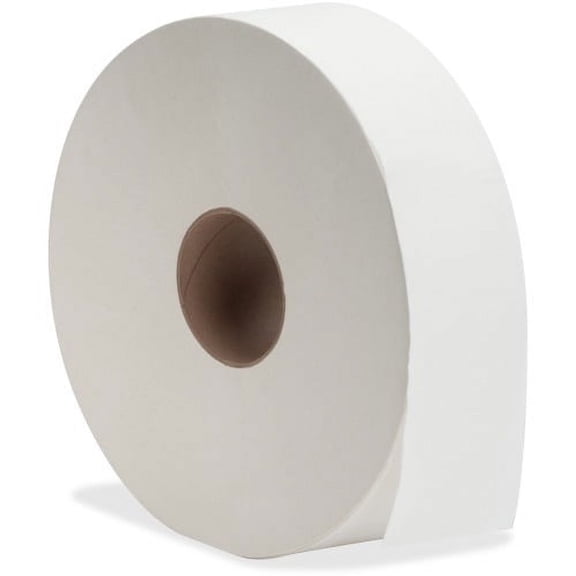 Genuine Joe Jumbo Jr Dispenser Bath Tissue Roll 2 Ply - 3.50" x 2000 ft - White - Fiber - For Bathroom - 6 / Carton