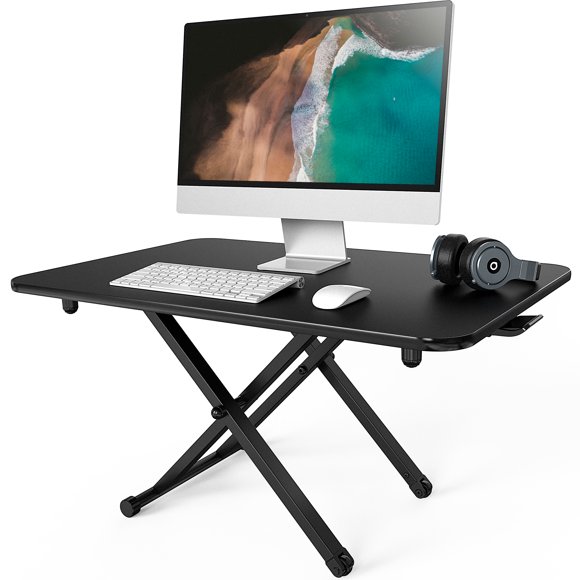 FITUEYES Height Adjustable Standing Desk Conventer Sit to Stand Table fits Dual Monitors for Home Office Use, Black