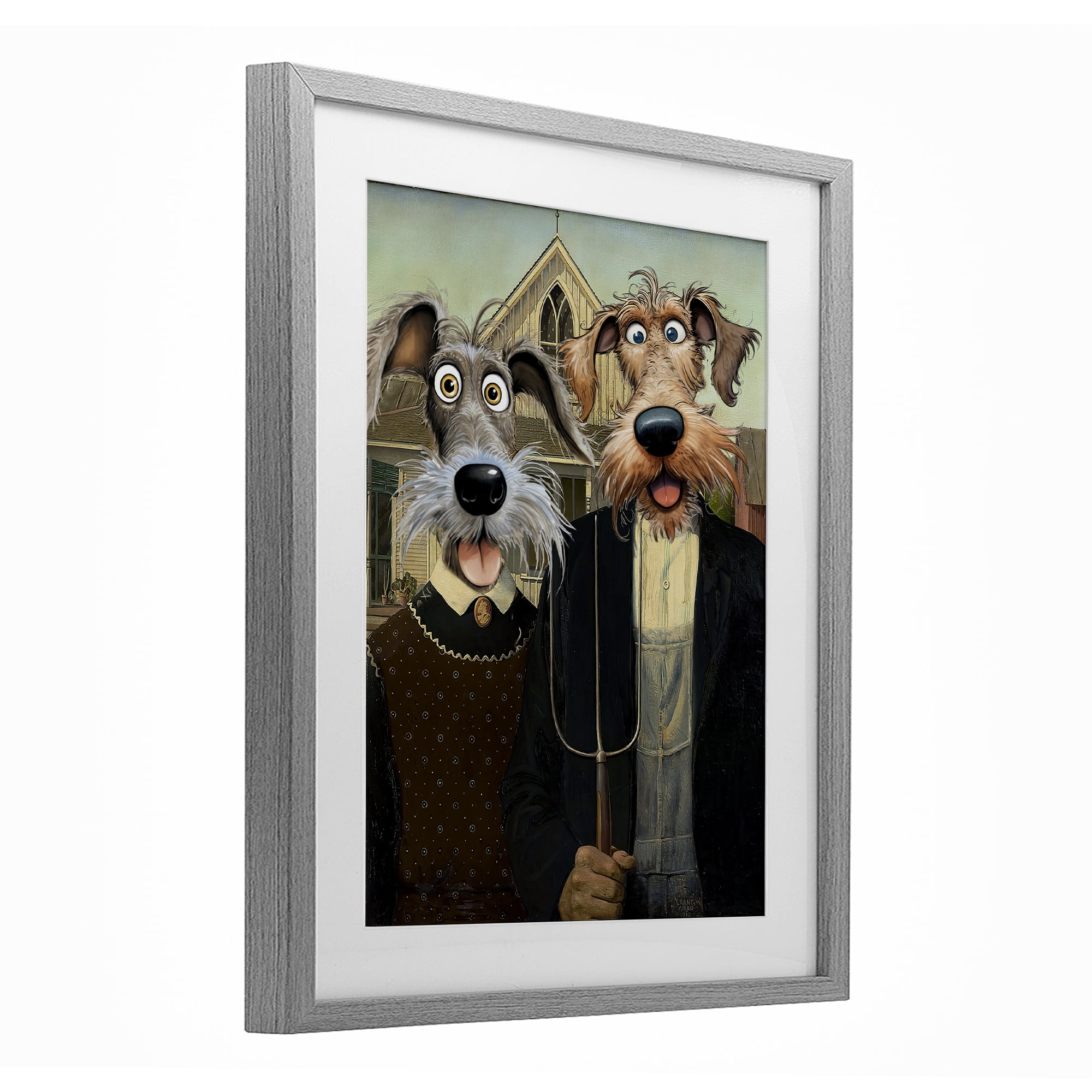 Stupell Industries American Gothic Pups Gray Framed Print Under Glass, design by Tina LeCour