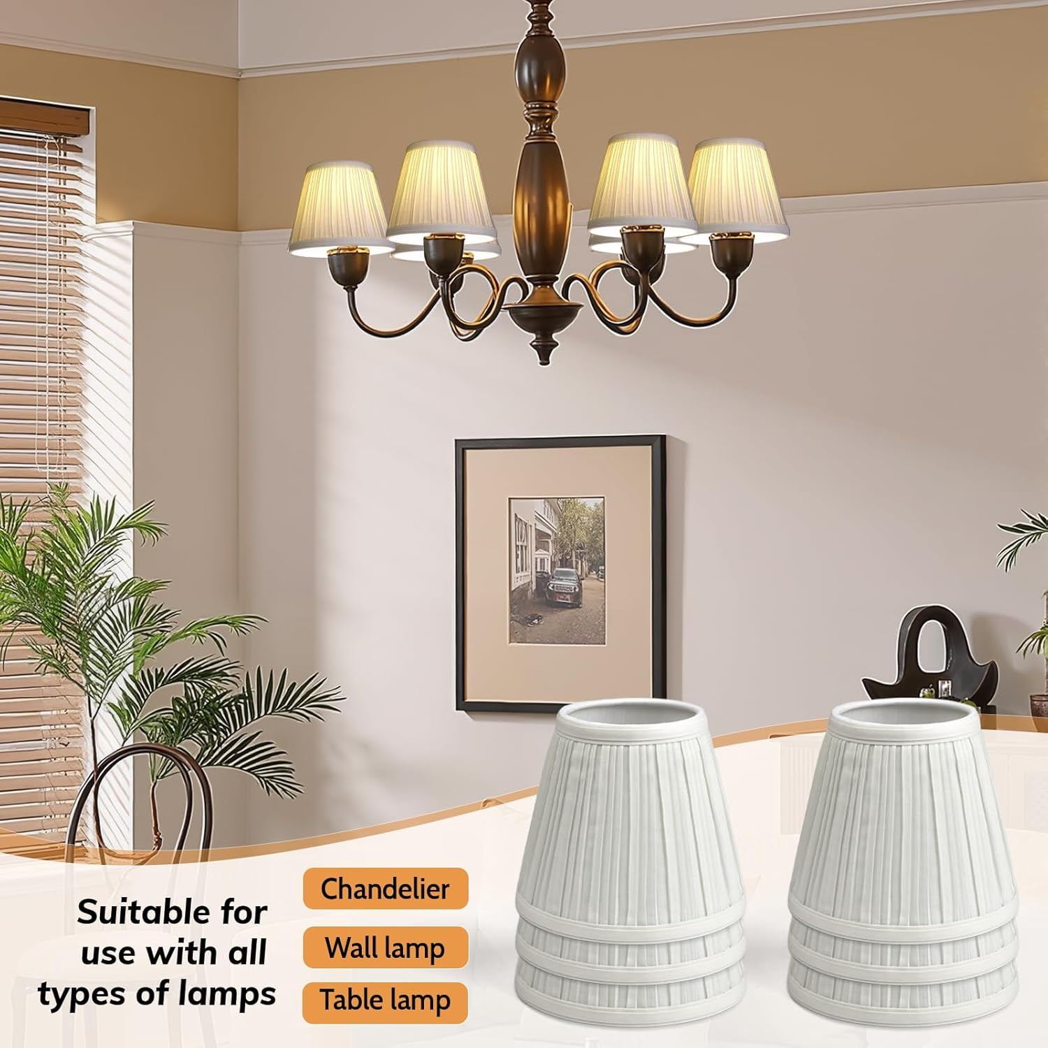 Clip-On Fabric Lamp Shades in Beige Linen, 5.9" Bottom 3.54" Top 5.12" Height, Eye-Protective Design for Chandeliers and Table Floor Lamps
