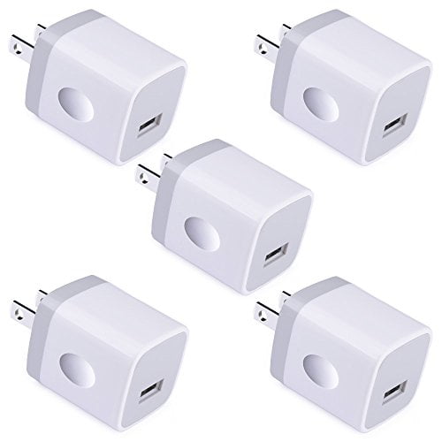 Single USB Port Wall Charger, UorMe 1A/5V Wall Charger Plug USB Power Adapter 5 Pack for Phone X/8/7/6S/6S Plus/6 Plus/6/5S/5,Samsung Galaxy S9/S8/S7 Edge,HTC,Nexus,Moto, BlackBerry and More