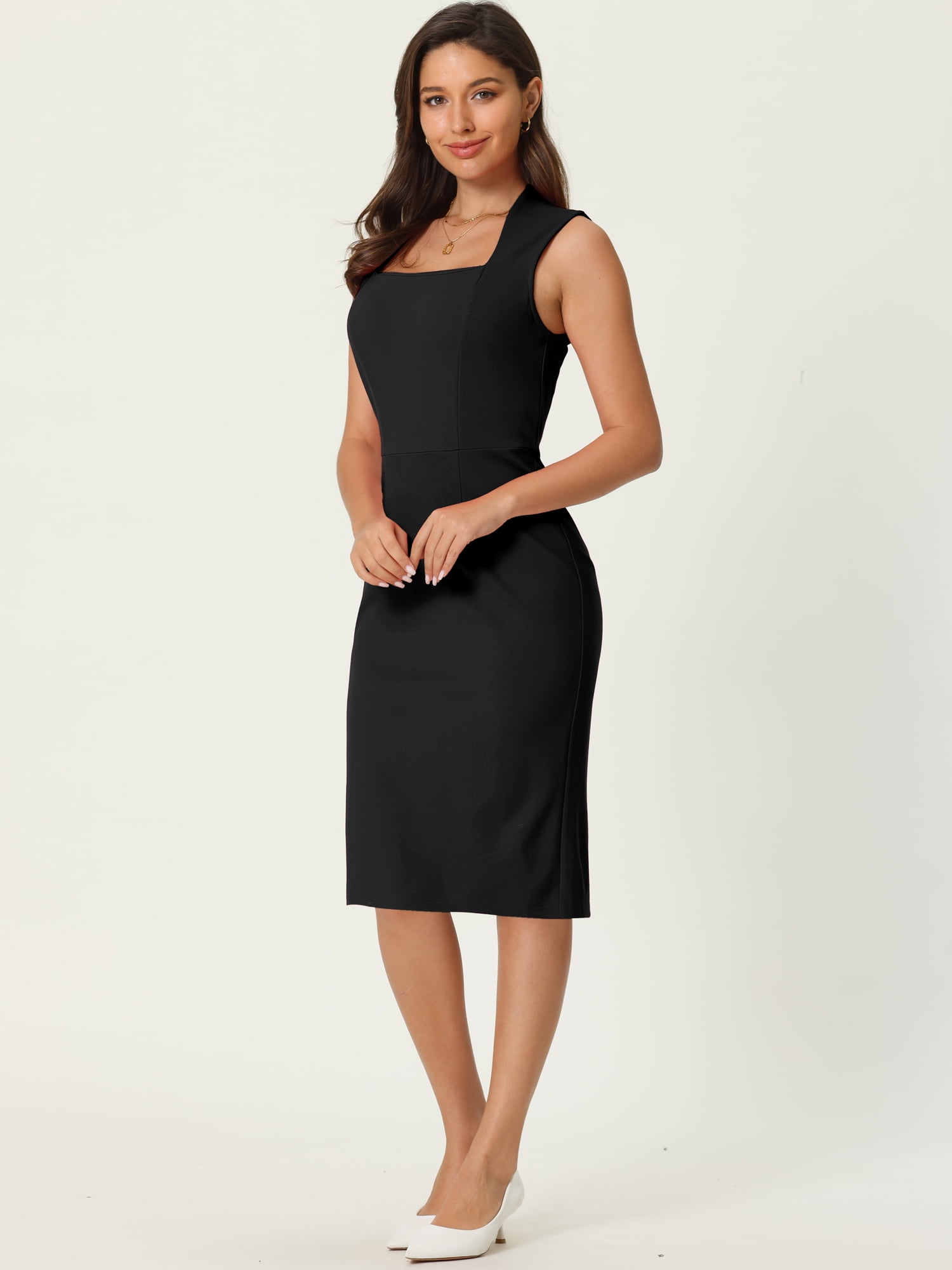 DARING DIVA Pencil Sleeveless Square Neck Bodycon Dress 2XL Black