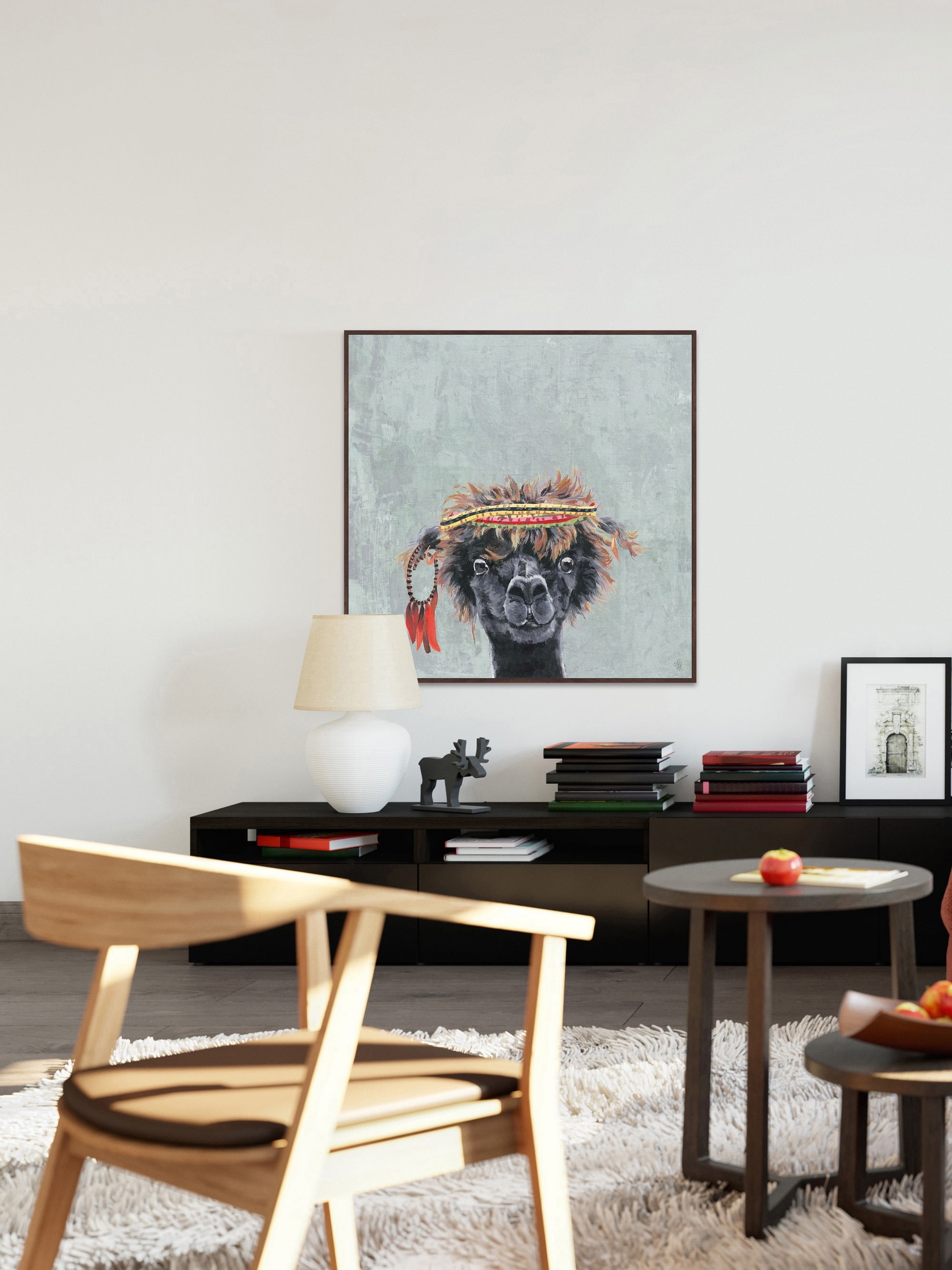 Hippie Llama Floater Framed Painting Print on Canvas