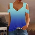thumbnail image 2 of Plebaso Cold Shoulder Womens Gradient Tops V Neck Short Sleeve Blouses Loose Basic Tees Summer Casual Shirts, 2 of 5