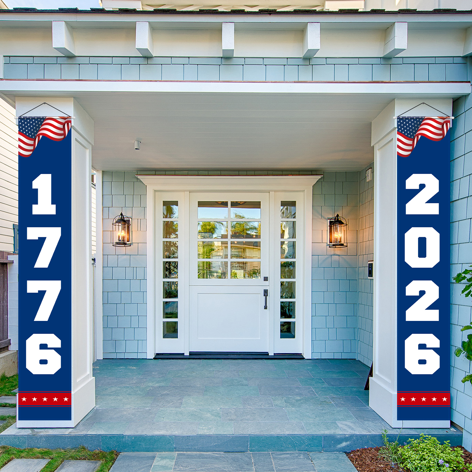 250th Anniversary Decorations 250 years Outdoor Patriotic Memorial Day Decor, Independence Day Hanging American Flag and Banner Wreath