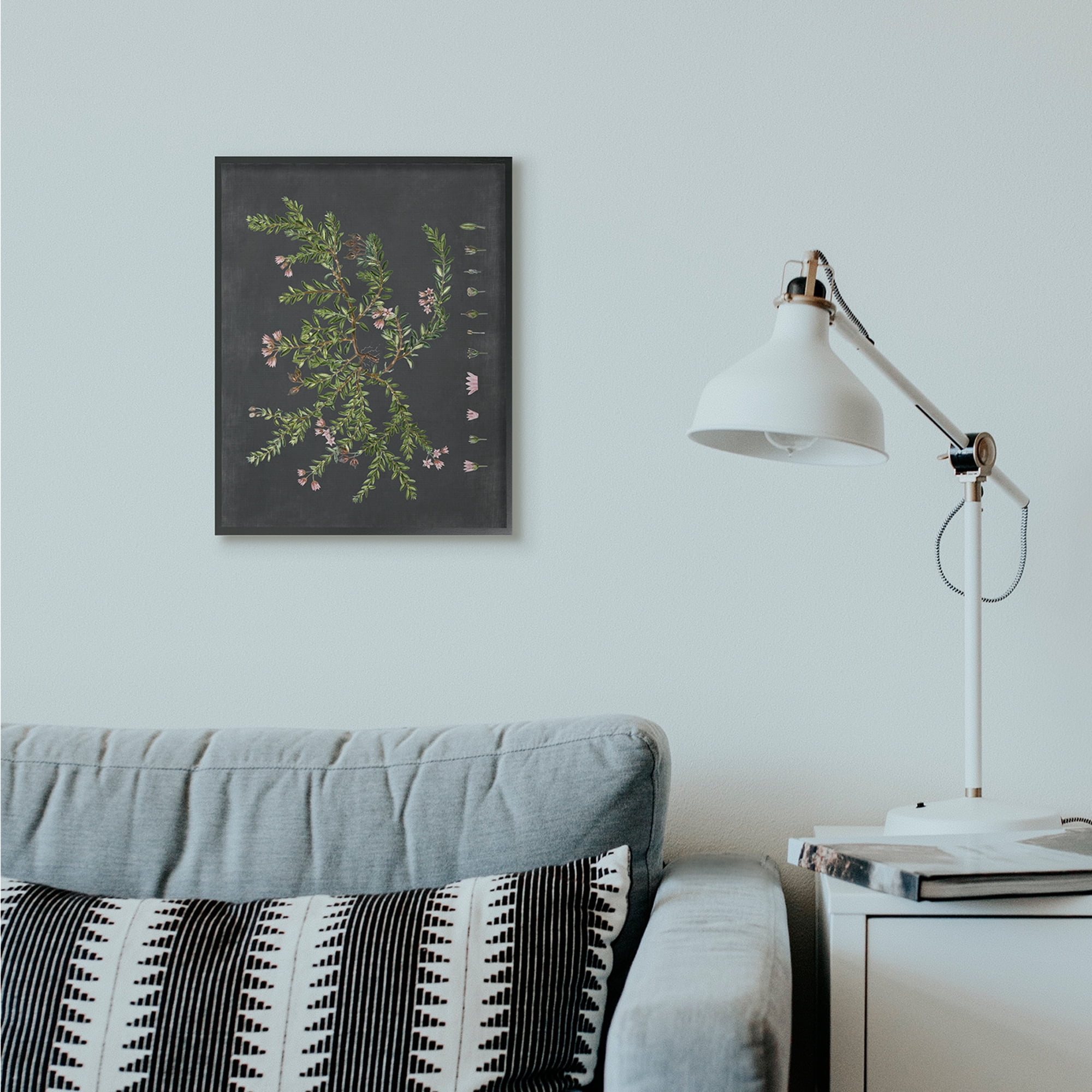 Stupell Industries Botanical Drawing Flower Pink On Black Design Framed Wall Art by Lettered and Lined