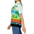 thumbnail image 5 of LA LEELA Women's Button Down Blouses Summer Beach Party Blouse Shirt Holiday Casual Tops Short Sleeve Button up Hawaiian Shirts for Women M Palm Tree View, White, 5 of 6