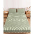 thumbnail image 2 of Full Size Fitted Sheet Set - Sage Green 3 Piece Bedding Sets 16" Deep Pocket Fitted Sheet with 2 Pillowcases, Abstract White Polka Dot Geometric Retro Art Brushed Microfiber Hotel Luxury Bed Sheets, 2 of 9