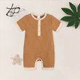 thumbnail image 2 of KPOPLK Summer Newborn Boy Clothes Pajama Button Down Short Sleeve Ribbed Romper Collared Bodysuit One-Piece PJM Size 12-18 Months,Yellow, 2 of 9