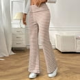 thumbnail image 7 of Women's Striped Flared Ribbed Knit Pants Low Waist Wide Leg Trousers Elastic Waist Casual Loungewear Trousers, 7 of 7
