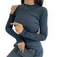 thumbnail image 2 of Gvmfive Women Cold Shoulder Long Sleeve Slim Fit Round Neck Solid Tops With Chain, 2 of 4