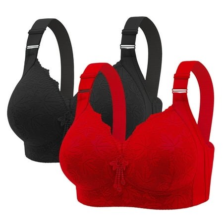 Gnurob 2 Pack Push Up Bralette for Women Wireless Push Up Bra Sexy Lace Bralettes Cozy Adjustable Straps Bras Beauty Back Underwear Full Support Brassiere Clearance Saving Red 36