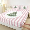 thumbnail image 3 of Homewish Cartoon Christmas Tree Queen Sheet Sets, Pink Fashion Stripes Flat Sheet, Teens Kids Girls Women Queen Fitted Sheet, Super Cozy Room Decor, 4-Piece, 3 of 7